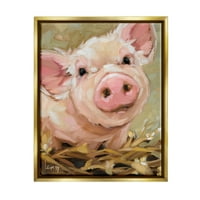 Среќна свиња фарма портрет портрет животни и инсекти сликање металик злато врамено уметничко печатење wallид уметност