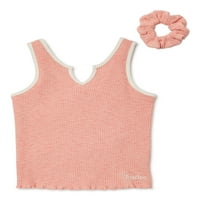 Justice Girls Retro Surf Ribbed Top Top со Scrunchie, големини 5- & Plus