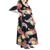 24 -годишна облека за удобност, женски плус големина, задебелен цветник на ладно рамо, макси фустан
