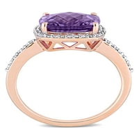 3- Карат Т.Г.В. Аметист и дијамант-акцент 10kt розово злато ореол прстен
