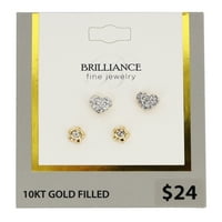 Брилијантност фино накит 10к злато исполнет кристален цвет и срцеви столпчиња деца женски обетки поставени