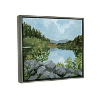 Слупел Вудленд Езеро Роки Шор пејзаж сликарство сив пловиј врамен уметнички печатен wallид уметност