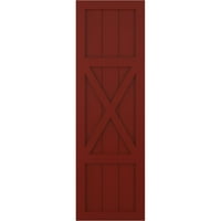 Ekena Millwork 15 W 29 H TRUE FIT PVC Center X-Board Farmhouse Fixed Mount Sulters, Pepper Red