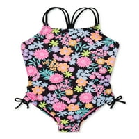 Breaking Waves Girls Graphy Floral Cossuit Sumpate, 1 парчиња, големини 7-16