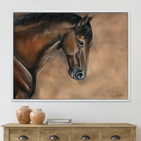 Затвори портрет на кафеав залив коњ врамени сликарски платно уметнички принт