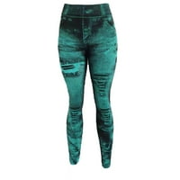 Женски Панталони Плус Големина Обична Имитација Тексас Хеланки Супер Еластични Дами Тенки Панталони Зелена 12
