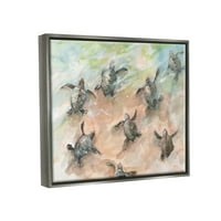 Бебешки морски желки пливање на брегот на животните и инсектите Сликање сјај сиво врамен уметнички печатен wallид уметност
