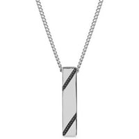 Карат Т.В. Црн дијамант Стерлинг сребрен и црн родиум Двоен дијагонален ред приврзок со ѓердан од челик, 18 “